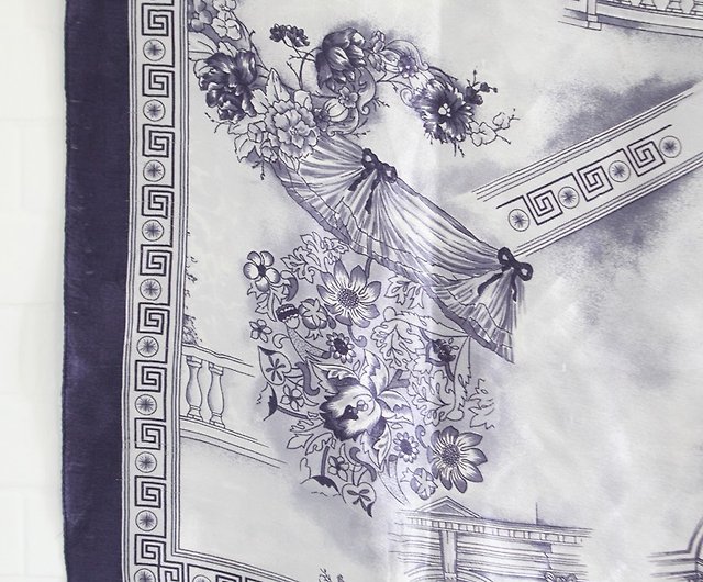 夏のヨーロッパのレトロなイラスト印刷ヴィンテージアンティークシルクスカーフターバンパープルスクエアスカーフ装飾布 ショップ Rereburn スカーフ Pinkoi