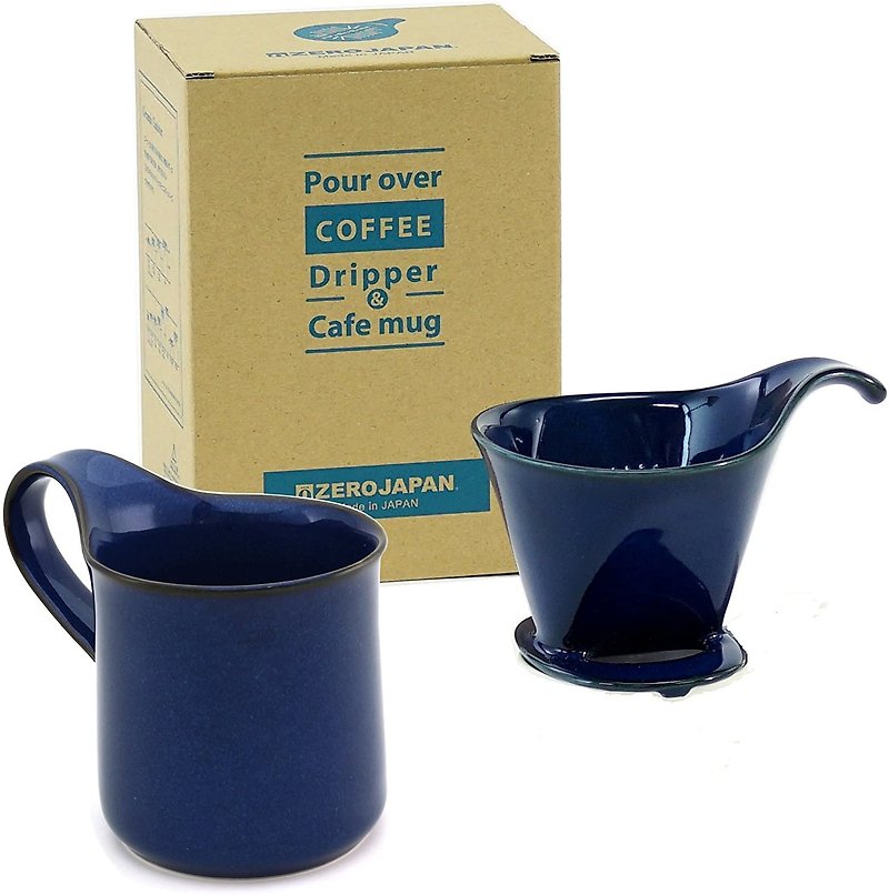 Japan ZEROJAPANセラミックコーヒーダブルホールフィルターカップとコーヒーカップセット - コーヒードリッパー - 陶器 ブルー