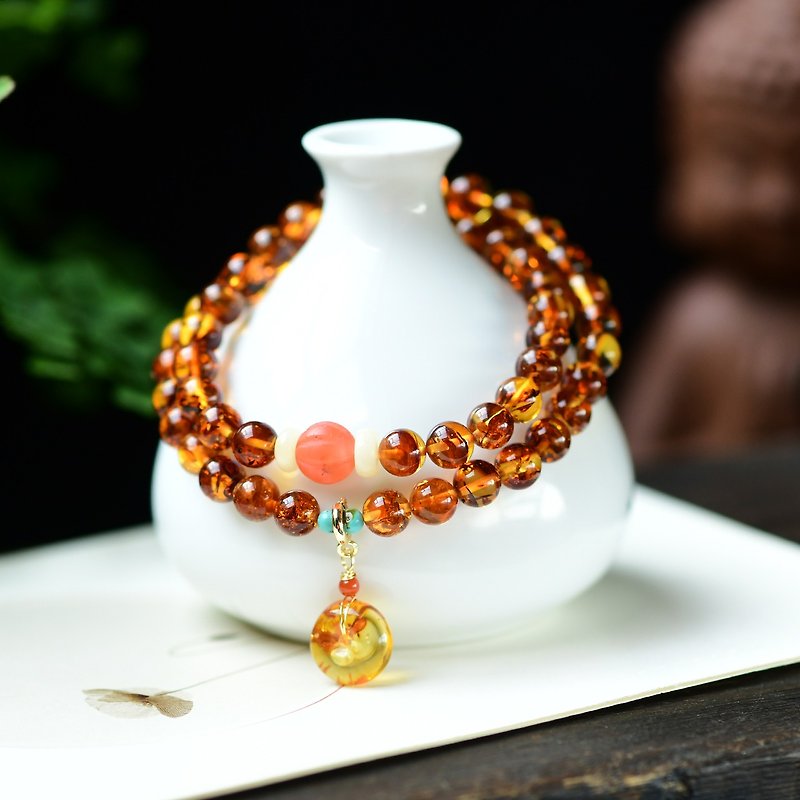 The best natural flower amber 6.5MM two-circle bracelet - สร้อยข้อมือ - เครื่องเพชรพลอย 