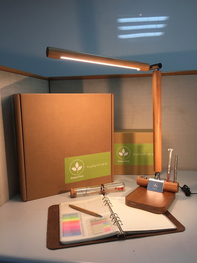 Green First Yazhu table lamp eye table lamp natural bamboo double color temperat - โคมไฟ - ไม้ไผ่ สีทอง