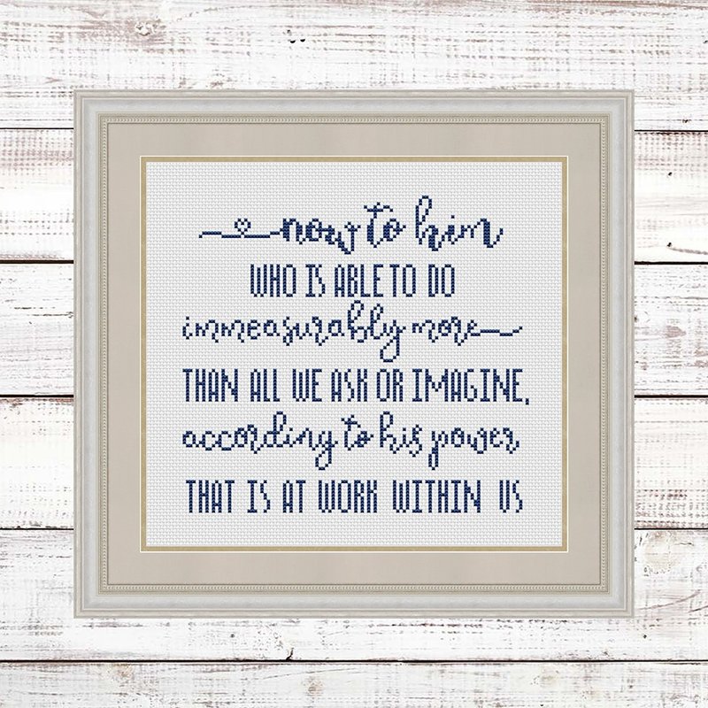 Ephesians 3:20 Religious cross stitch pattern, Bible verse cross stitch design - 手工藝教學/工具書 - 其他材質 