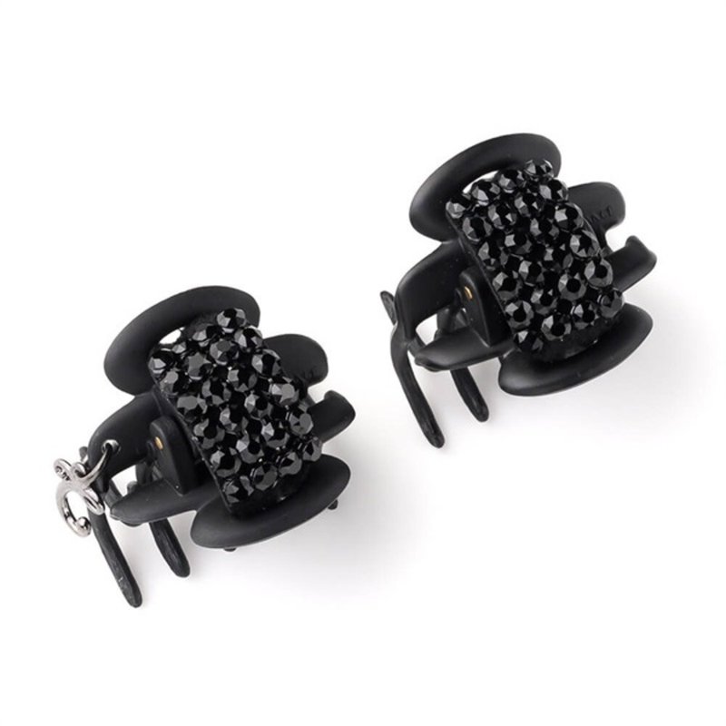 COMPLEX BIZ Double Layer Crystal Mesh Mini Sweetheart Clip Set of Two (Classic Black) - เครื่องประดับผม - คริสตัล 