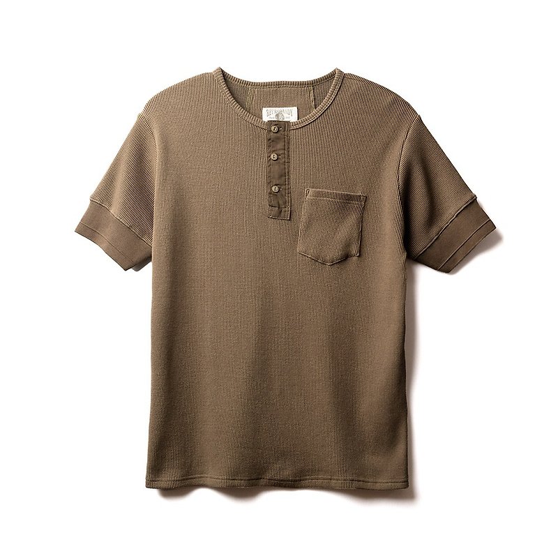 Waffle Henley(S) - 橄欖 Olive - T 恤 - 棉．麻 