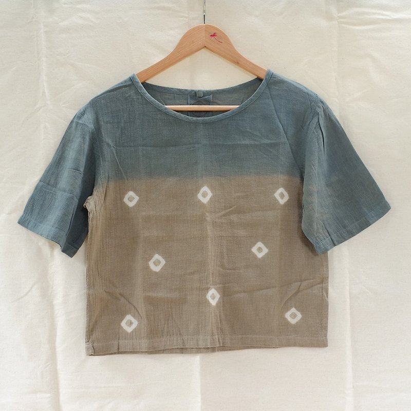 linnil: Two tone indigo shirt - เสื้อผู้หญิง - ผ้าฝ้าย/ผ้าลินิน สีเทา