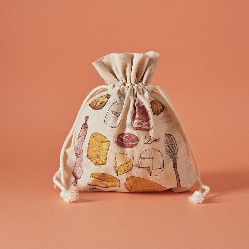 Coffee & Kitchen Drawstring Bag - กระเป๋าเครื่องสำอาง - ผ้าฝ้าย/ผ้าลินิน ขาว