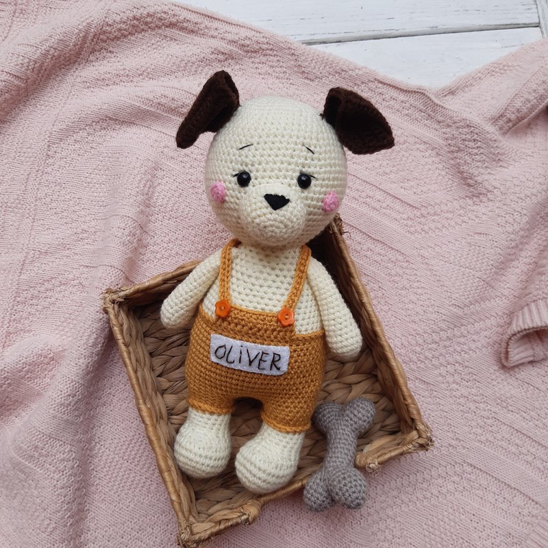 Personalized Dog toy Crochet Dog toy Stuffed toys Animal toy Plushie toys Gift - 寶寶/兒童玩具/玩偶 - 其他材質 白色