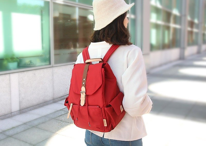 [Lightly sweet caramel] Classic Lovely backpack (upgraded version with thickened straps) - wine red (made by MIT) - กระเป๋าเป้สะพายหลัง - วัสดุอื่นๆ สีแดง
