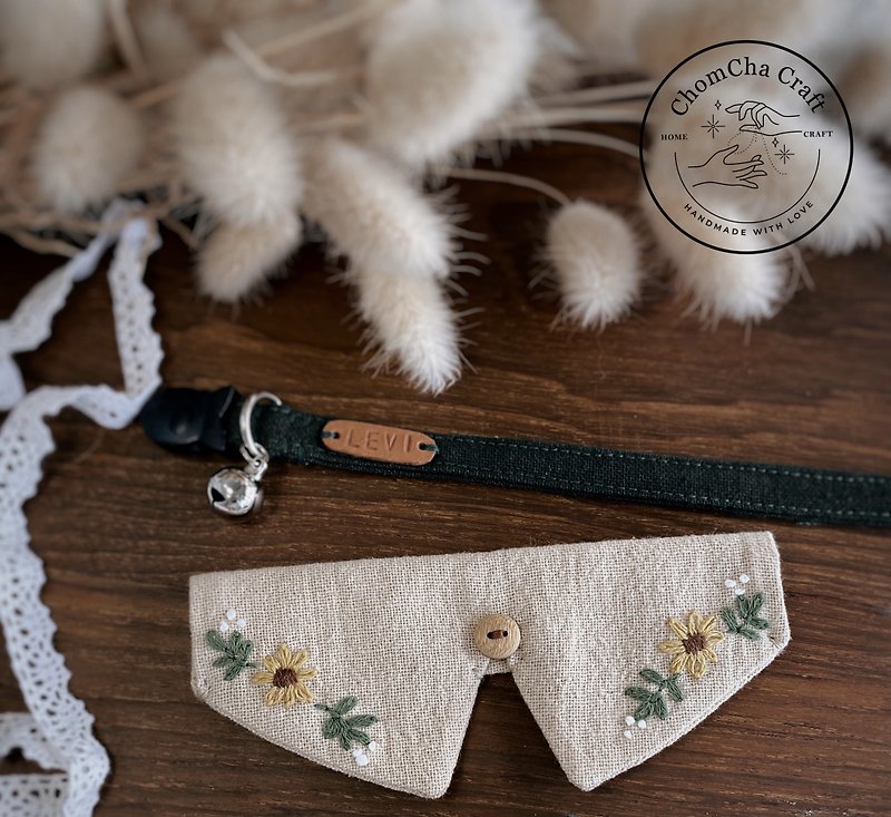 Breakaway Cat Collar •Hand Embroidery •Lapel can be taken off - Collars & Leashes - Cotton & Hemp 