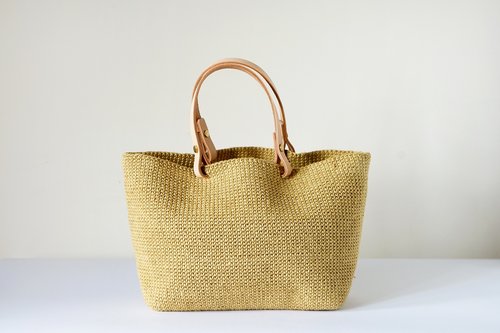 日生系 sunliving 沙漠。手工真皮手提編織包