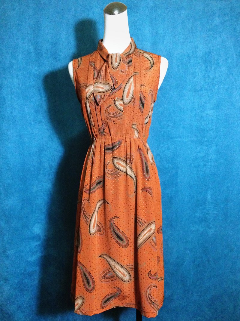 Ping pong ancient [ancient dress / totem collar knit pattern ancient dress] abroad back VINTAGE - One Piece Dresses - Polyester Orange