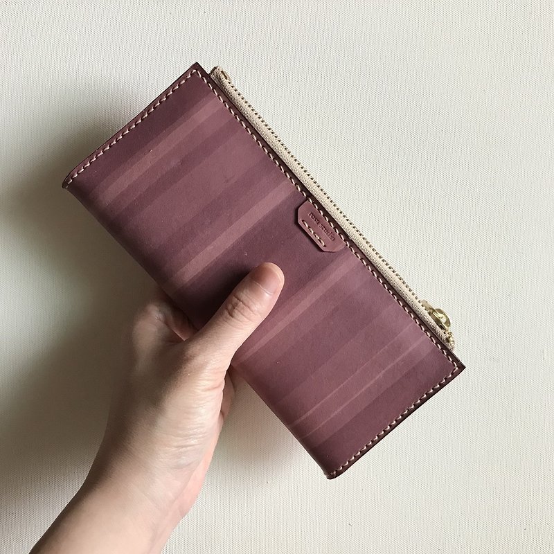 Leather long clip│8 card layer│2 banknote layer│coin pocket│raspberry│long wallet - กระเป๋าสตางค์ - หนังแท้ สีแดง