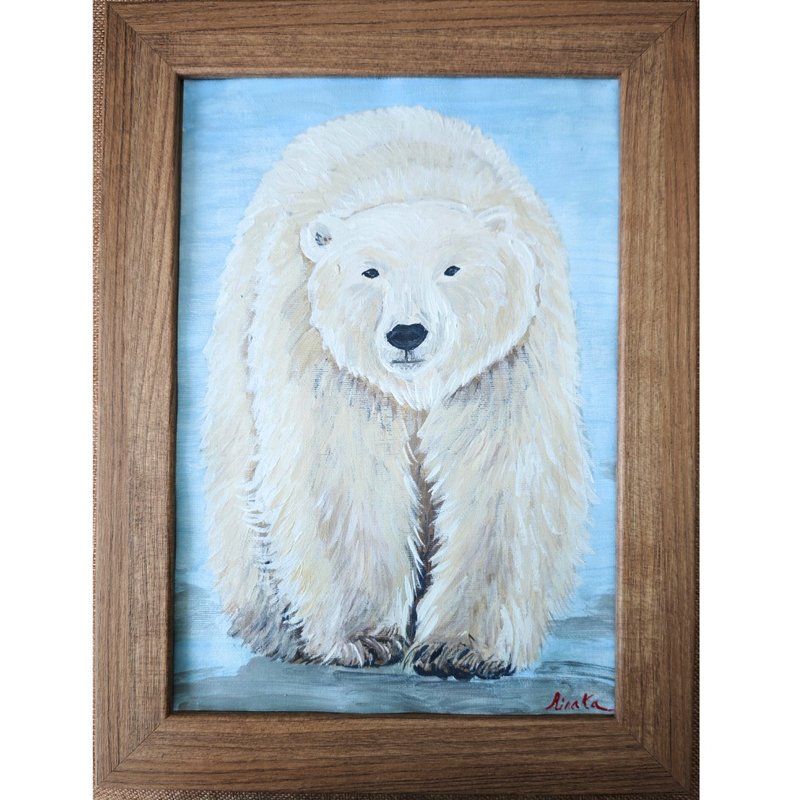 Polar Bear Painting Original Framed Art Unique Wall Decor By RinaArtSK - Wall Décor - Other Materials Multicolor