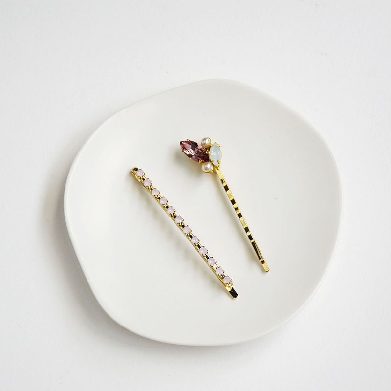 [Spring and Summer New Product] Amethyst Pearl Handmade Hair Clip Set - Hair Accessories - Copper & Brass Purple