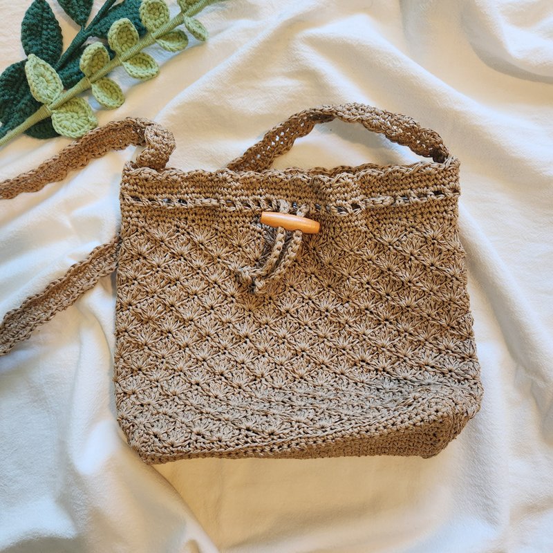 JOAN - Japanese elegant brown grass yarn woven lace design shoulder bag - Messenger Bags & Sling Bags - Paper Brown