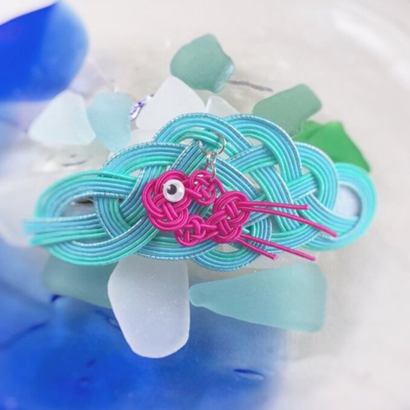 バレッタ【ゆらゆら金魚】水引製　夏祭り　浴衣に　アクア　水色 - 髮夾/髮圈 - 其他材質 藍色