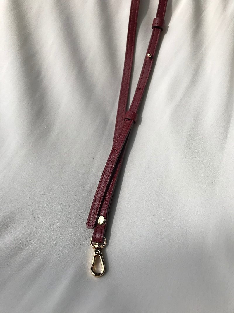 Adjustable Leather lanyard - Red Leather neck strap without ID cover - ID & Badge Holders - Genuine Leather Red