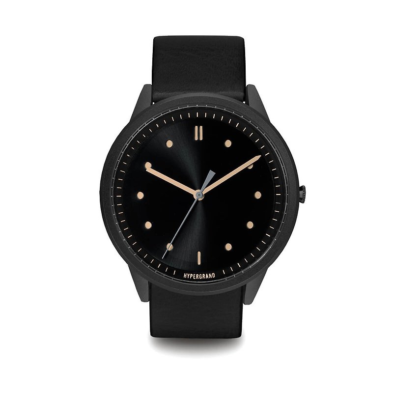 HYPERGRAND - 02 Basic Series - Vintage Black Dial Black Leather Watch - นาฬิกาผู้หญิง - วัสดุอื่นๆ สีดำ