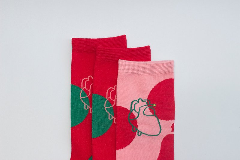 Three Legged Pair - Heart Red Pink Crew Socks - Socks - Cotton & Hemp Red
