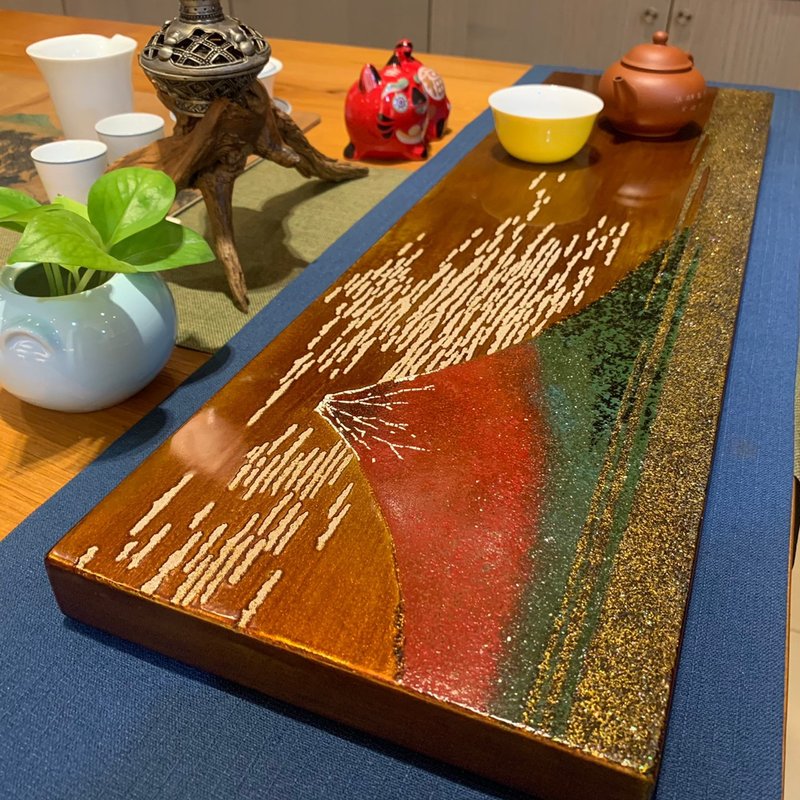 浮世繪大師葛飾北齋風格 - 凱風快晴漆器板(紅棕) - 擺飾/家飾品 - 木頭 紅色