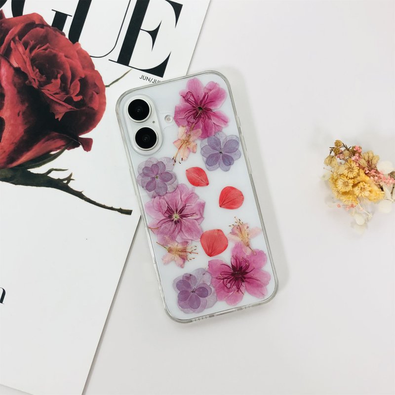 Natural Purple Pink Flower Pressed Flower Phone Case for iPhone 16 Samsung S25 - เคส/ซองมือถือ - พืช/ดอกไม้ 