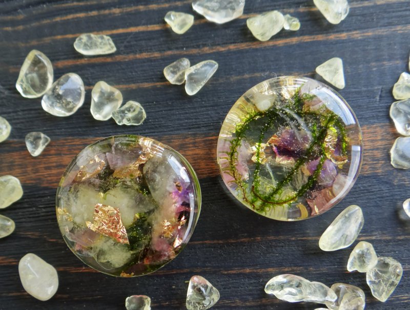 Citrine stone plugs 0g 00g  tunnels gauges jewelry Amethyst birthstone - 耳環/耳夾 - 石頭 多色