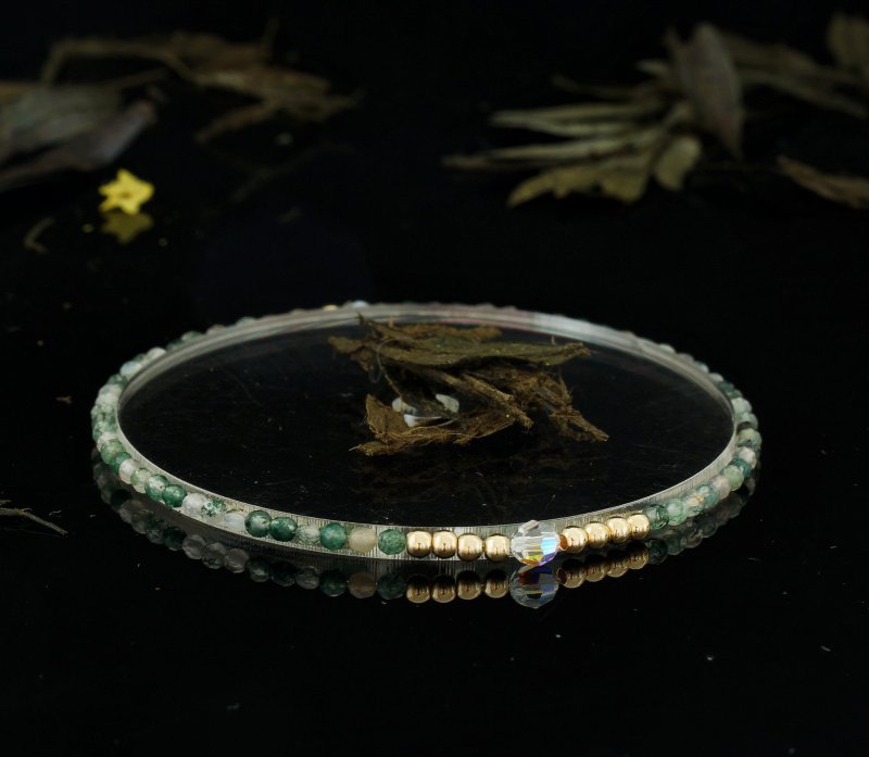 輕奢風 水草瑪瑙 14KGF Swarovski 水晶手鍊 - 手鍊/手鐲 - 寶石 