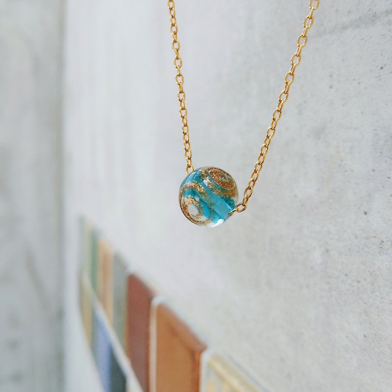 Little Planet Colored Glass Handmade Necklace II Clavicle Chain Customized Length - สร้อยคอ - กระจกลาย 