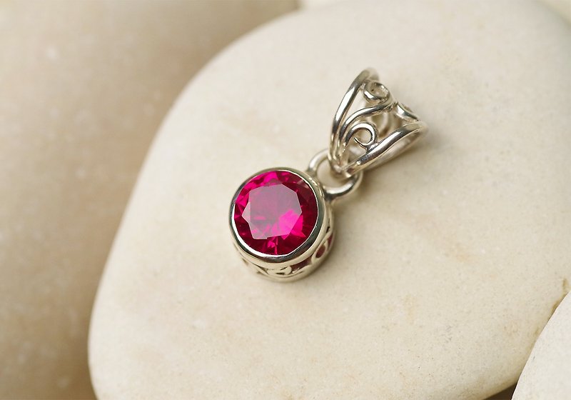 Ruby Pendant - Gemstone Pendant Necklace - 項鍊 - 純銀 紅色