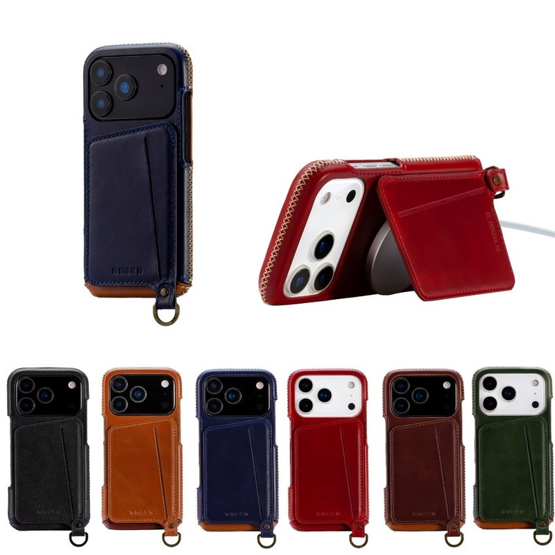 iPhone 17 Pro Max 經典系列-磁吸站立卡袋手機皮套 - 手機殼/手機套 - 真皮 多色