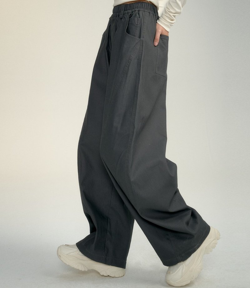 American retro silhouette scimitar sickle casual wide-leg drape pants - กางเกงขายาว - วัสดุอื่นๆ สีเทา