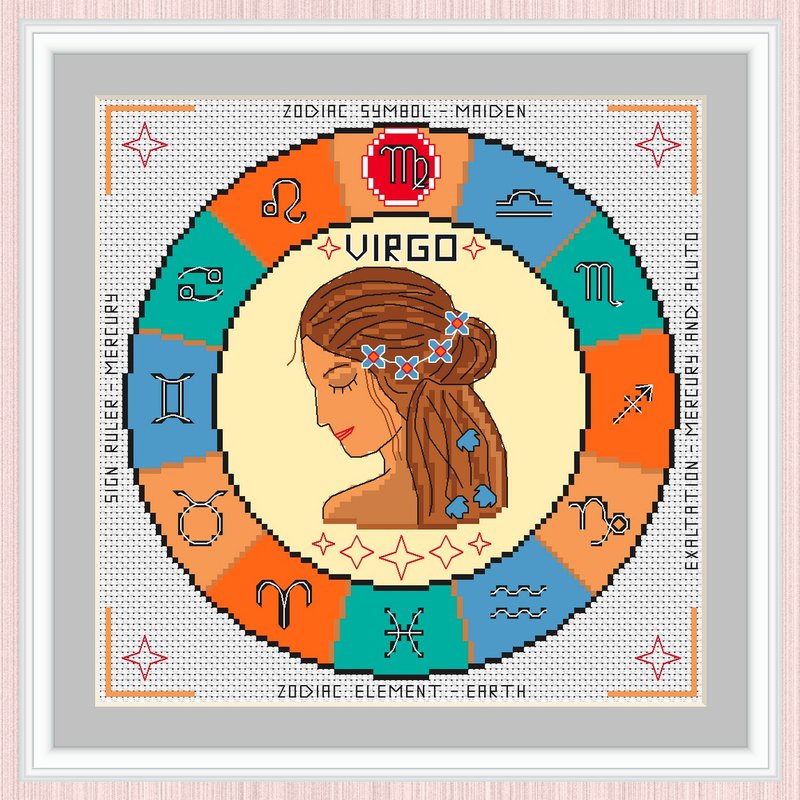 Virgo Cross Stitch Pattern Virgo Zodiac Sign Sign Of Virgo 十字繡圖案