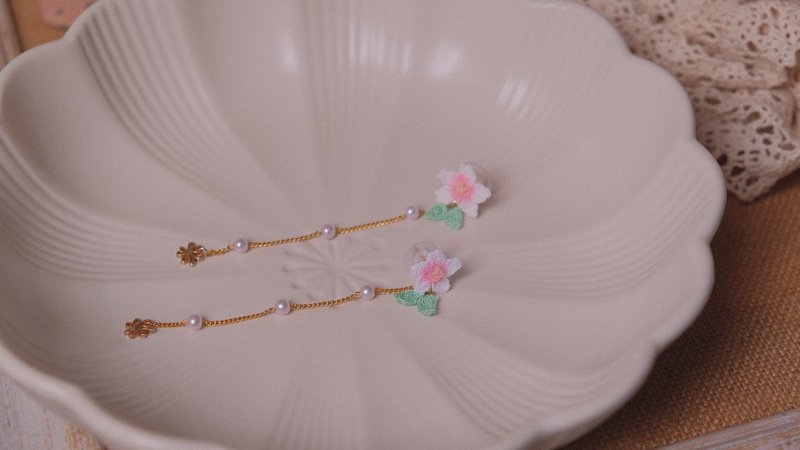Cherry Blossom Imitation Pearl Tassels - Earrings & Clip-ons - Cotton & Hemp 