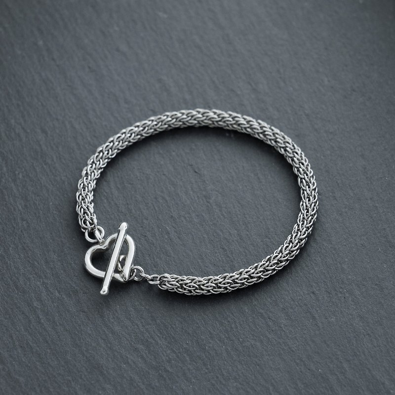 Hand made stainless steel 925 Silver love T-buckle bracelet - สร้อยข้อมือ - สแตนเลส 