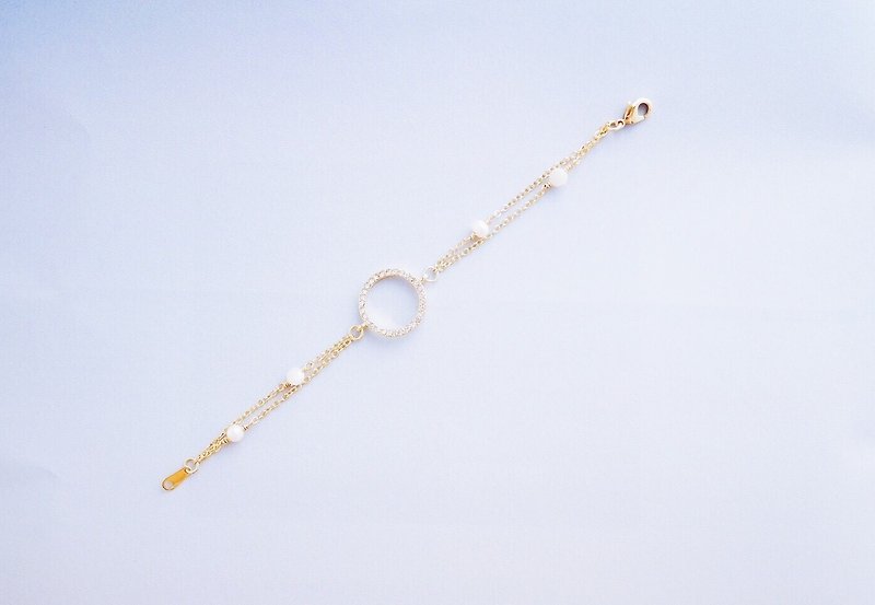 Yao Yao - Bracelets - freshwater pearl semi-precious stone inlaid round Stone bracelet - Bracelets - Other Metals White