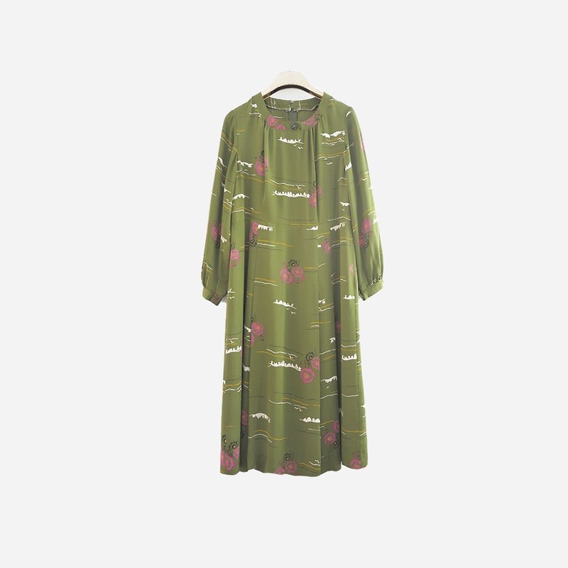 脫臼古著 / 印花洋裝 no.910 vintage - 洋裝/連身裙 - 聚酯纖維 綠色