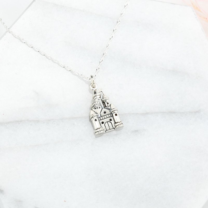 【Angel & Me】Castle 925 sterling silver necklace Valentine Day Birthday gift - สร้อยคอ - เงินแท้ สีเงิน