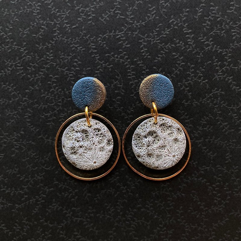 Hanging Moon Moon Clay Earrings -moon polymer clay earrings - Earrings & Clip-ons - Clay Gray