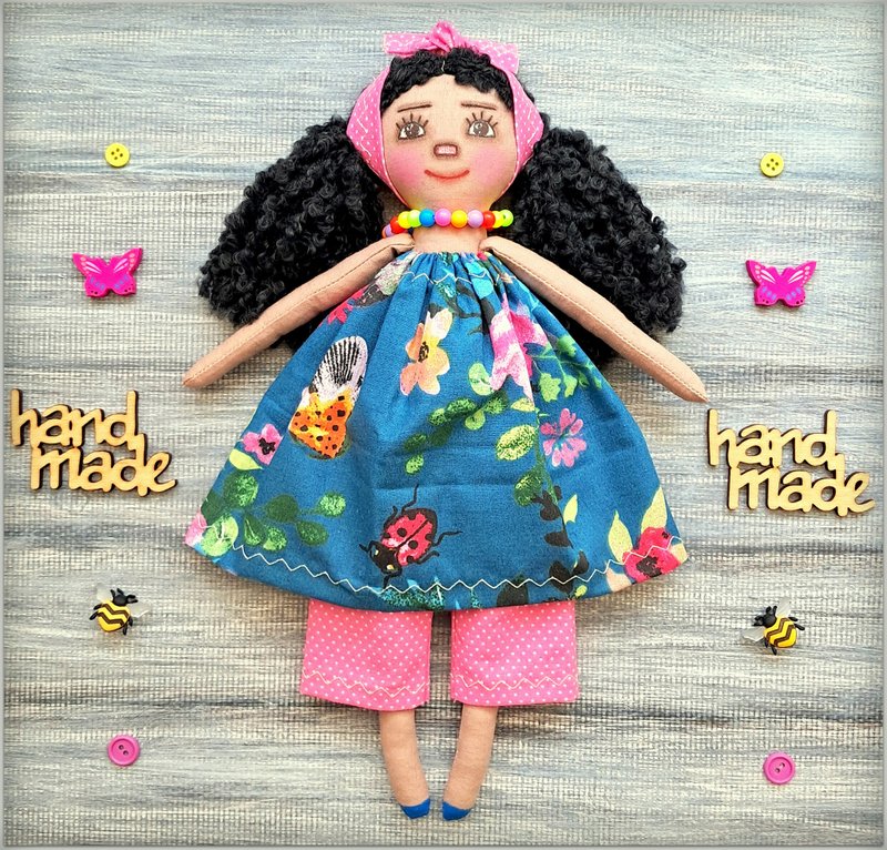 Dark Skinned Fabric Doll,Brown Skinned Doll, POC Doll, gift for girl, Black Doll - 公仔/玩偶 - 棉．麻 多色