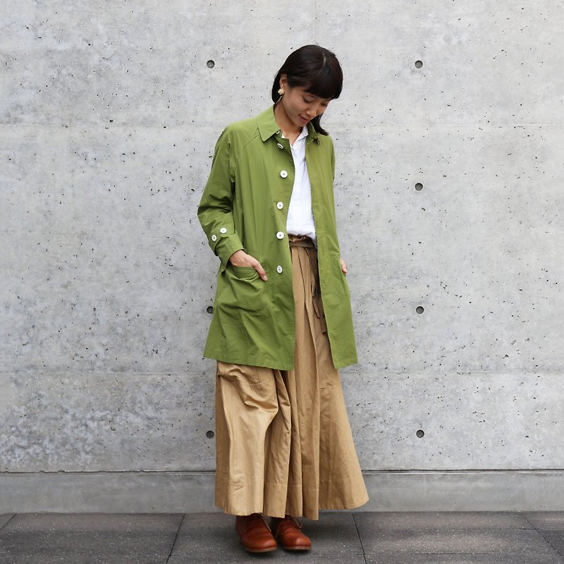 タイプライタークロスステンカラーコート・ユニセックスsize1 - 外套/大衣 - 棉．麻 綠色