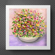 白い花瓶のお花と果物　油絵 想・・・白い花瓶と花たち」 by Urara｜Artmeter｜暮らしを彩る