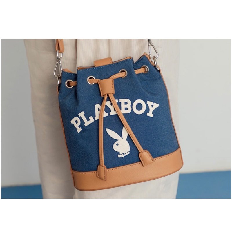 PLAYBOY - Bucket Bag Newtro Series - Blue - กระเป๋าหูรูด - วัสดุอื่นๆ สีน้ำเงิน