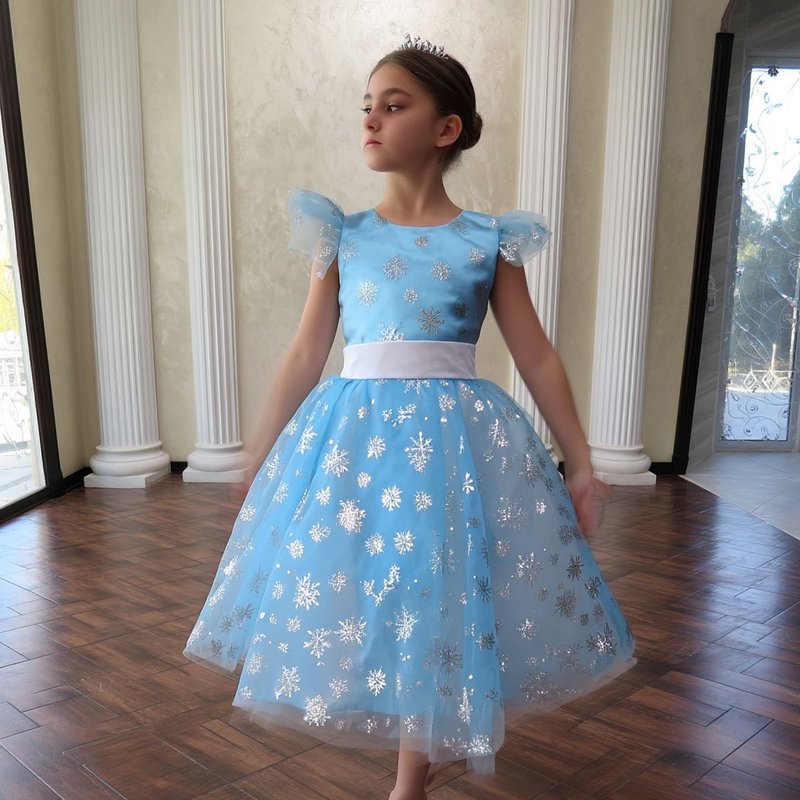 satin flower girl short blue dress for Happy New Year - 男/女童禮服 - 其他材質 多色