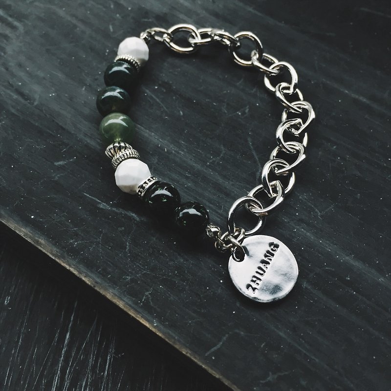 Zhu. Green Star Forest (natural ore / half bead half chain / gifts / Christmas gifts / personality / send her) - Bracelets - Other Metals 