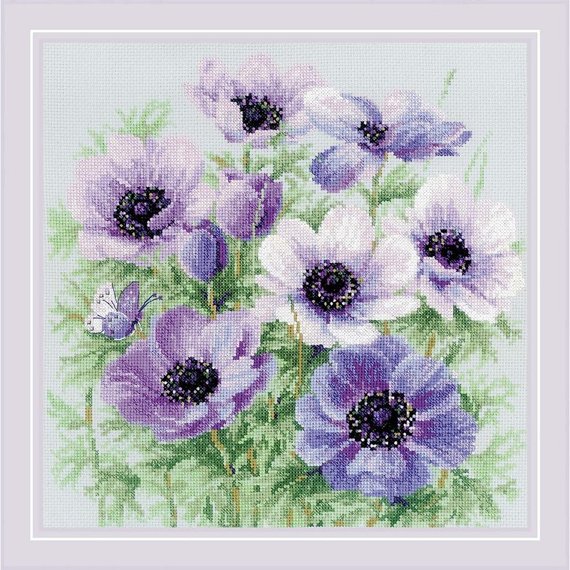 2176 - RIOLIS Cross Stitch Material Pack - Silver Anemone - Knitting, Embroidery, Felted Wool & Sewing - Other Materials 