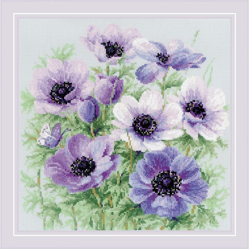 2176 - RIOLIS Cross Stitch Material Pack - Silver Anemone - Knitting, Embroidery, Felted Wool & Sewing - Other Materials 