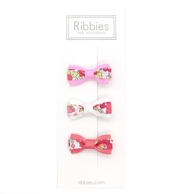 英國Ribbies 雙色緞帶蝴蝶結3入組-Betsy Red - 髮夾/髮圈 - 聚酯纖維 