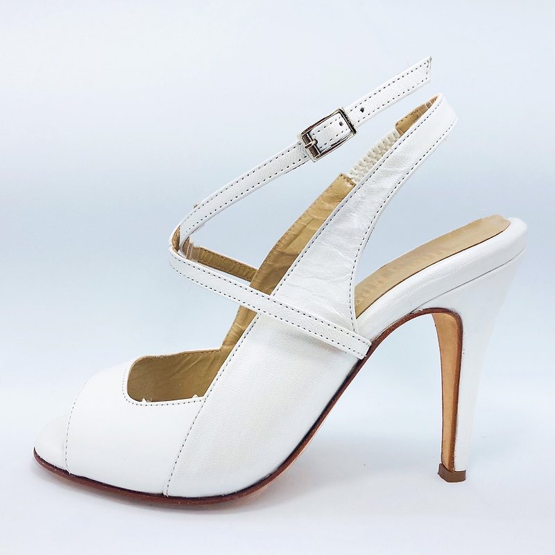 Margarita Blanca 純白色多綁法涼鞋(一般楦) - 高跟鞋/跟鞋 - 真皮 白色