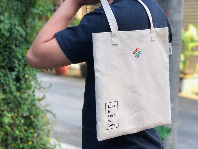 【15% OFF Free Shipping】Rainbow Line Canvas Bag - กระเป๋าถือ - ผ้าฝ้าย/ผ้าลินิน ขาว