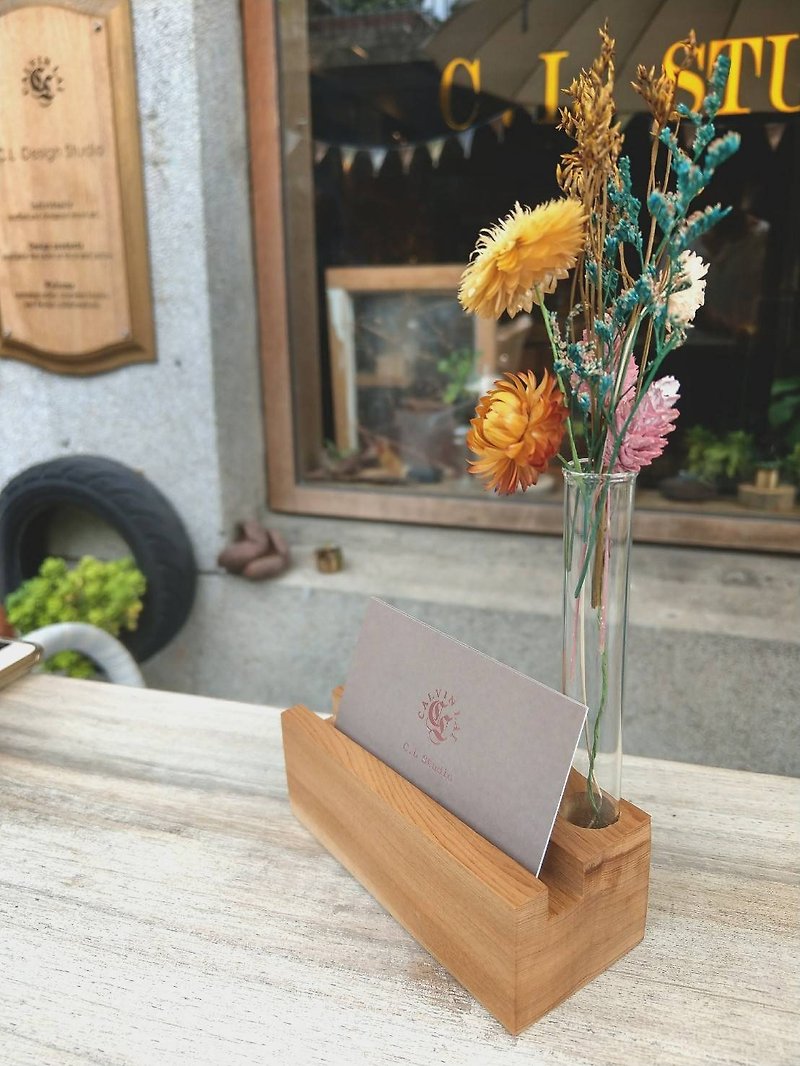 CL Studio [Selected Elm - Simple Style Mobile Phone Holder / Business Card Holder] with test tubes and dry flowers - Card Stands - Wood Gold