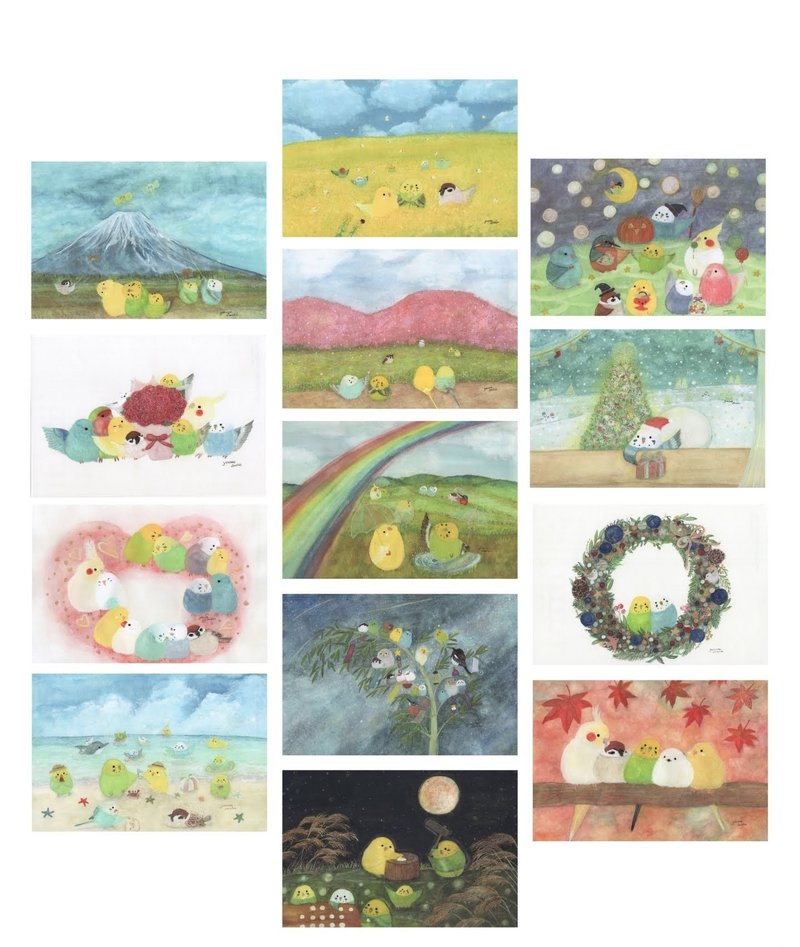 Bird postcards A set, handmade by artist - 13 pieces - การ์ด/โปสการ์ด - กระดาษ หลากหลายสี